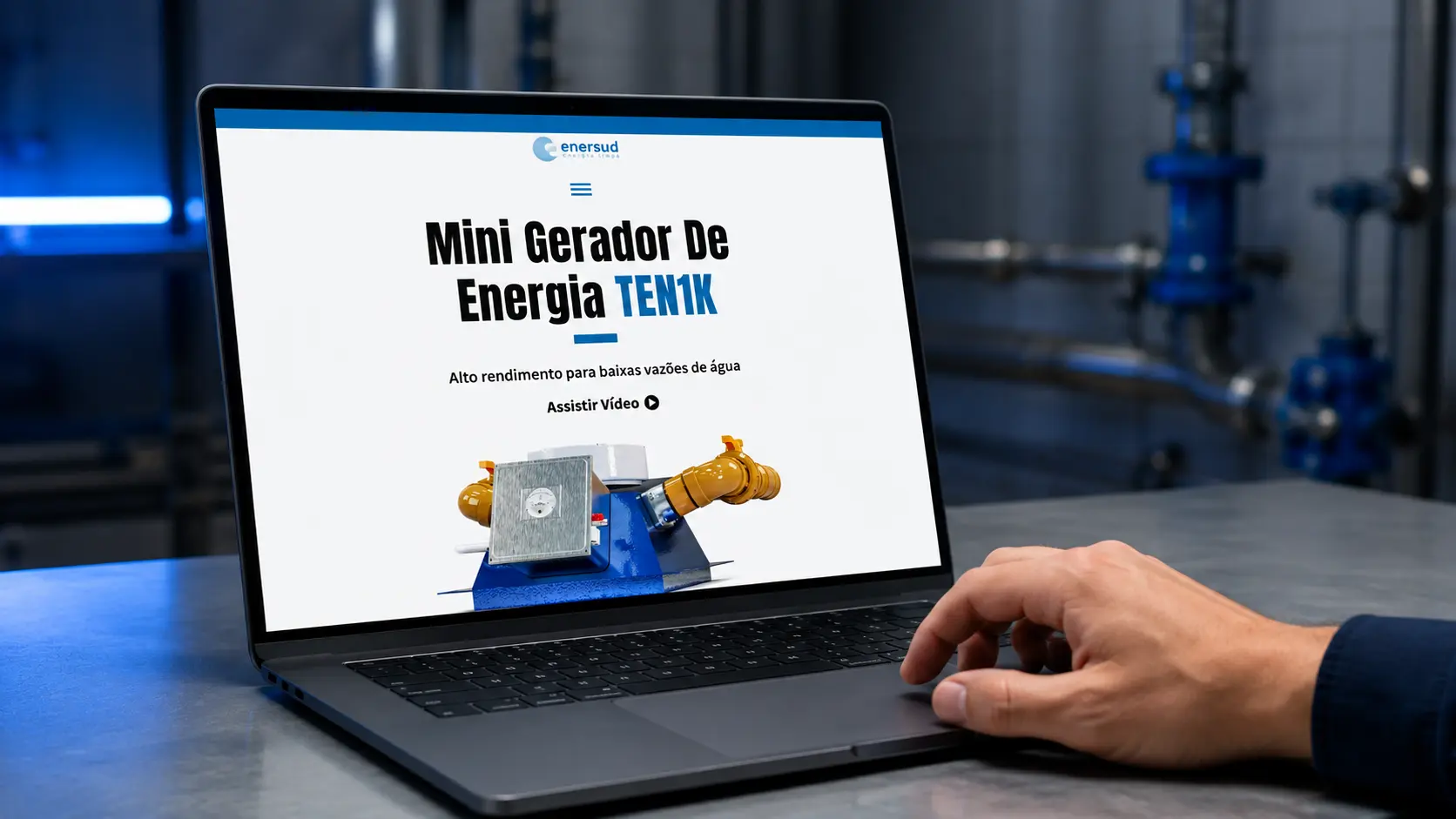 Mockup de notebook apresentando a landing page do Mini Gerador TEN1K