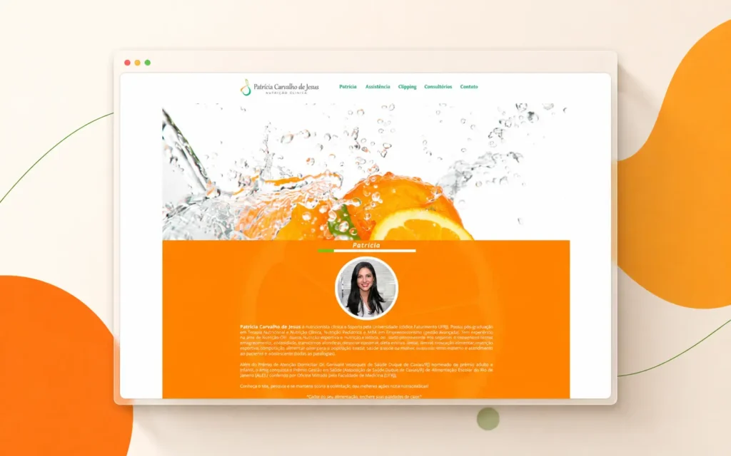 Criação de site para nutricionista apresentada em composição premium para portfólio