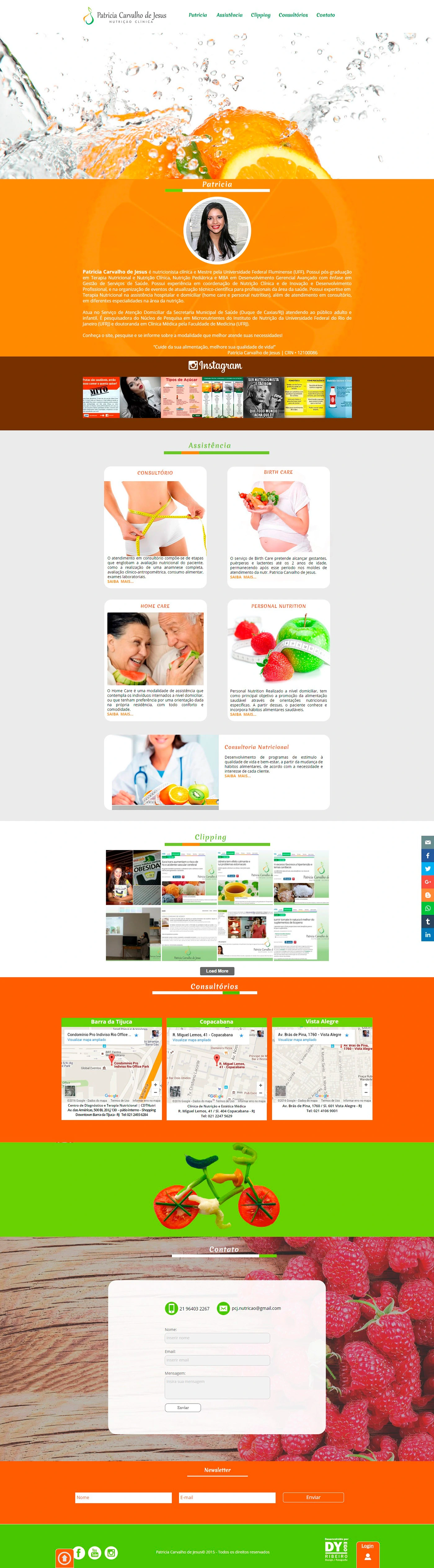 Página completa do site institucional da nutricionista Patrícia Carvalho de Jesus