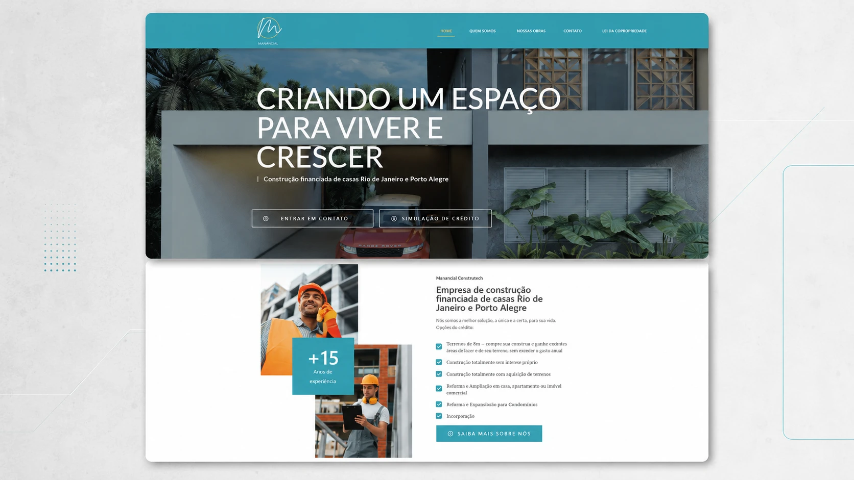 Detalhe do design institucional criado para a empresa de construção Manancial