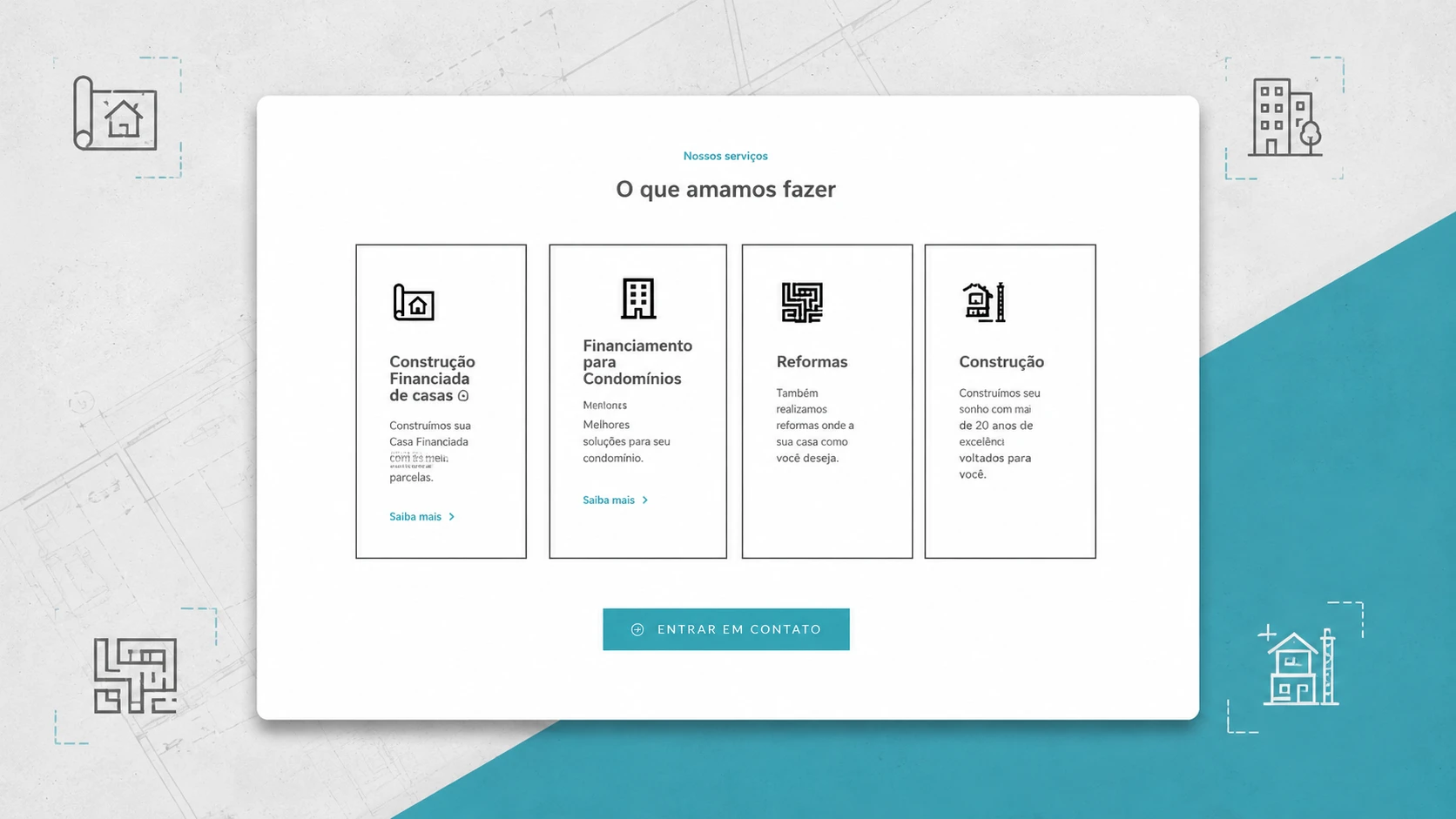 Web design da seção de serviços da construtora Manancial
